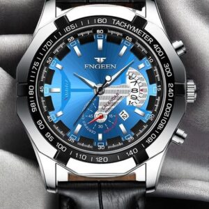 ⌚️Men's Fashion Luxury Waterproof Watch 【Black Leather】White Steel - Blue Surface